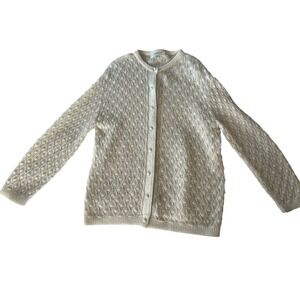 Vintage Cottagecore Balletcore Cream Open Weave Knit Cardigan Sweater Womens M